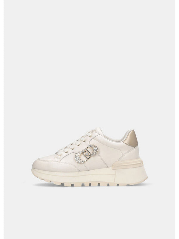 Sneaker Donna LIU JO SHOES - Sneakers in pelle con logo gioiello - Bianco