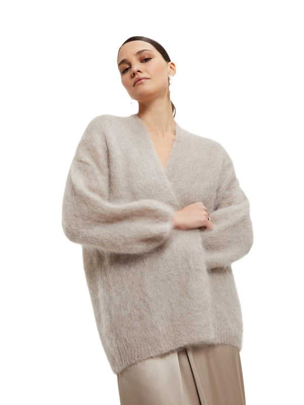 Cardigan Donna ottod'Ame - Cardigan in lana mohair - Grigio