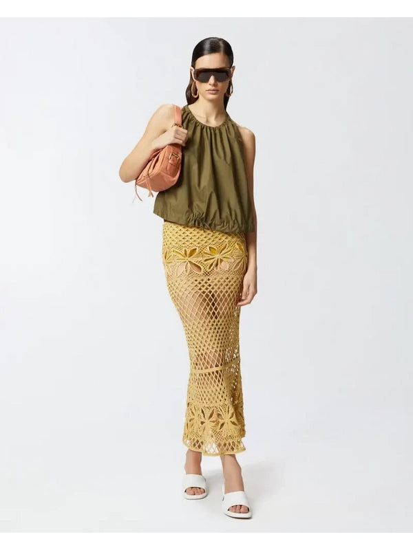 Canotte e top Donna Pinko - Top ampio senza maniche in popeline - Verde