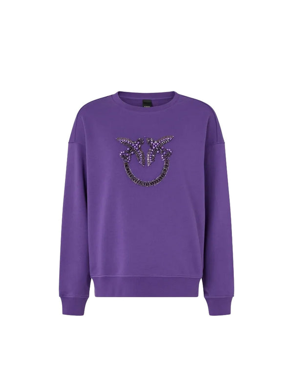 Felpe senza cappuccio Donna Pinko - NELLY Felpa girocoll con ricamo gioiello Love Bird - Viola