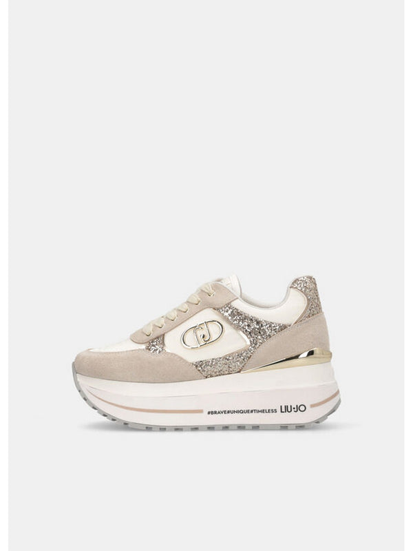 Sneaker Donna LIU JO SHOES - Sneakers super platform in glitter e nylon - Beige