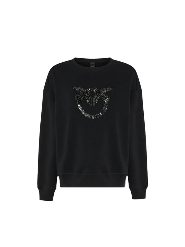 Felpe senza cappuccio Donna Pinko - NELLY Felpa girocoll con ricamo gioiello Love Bird - Nero