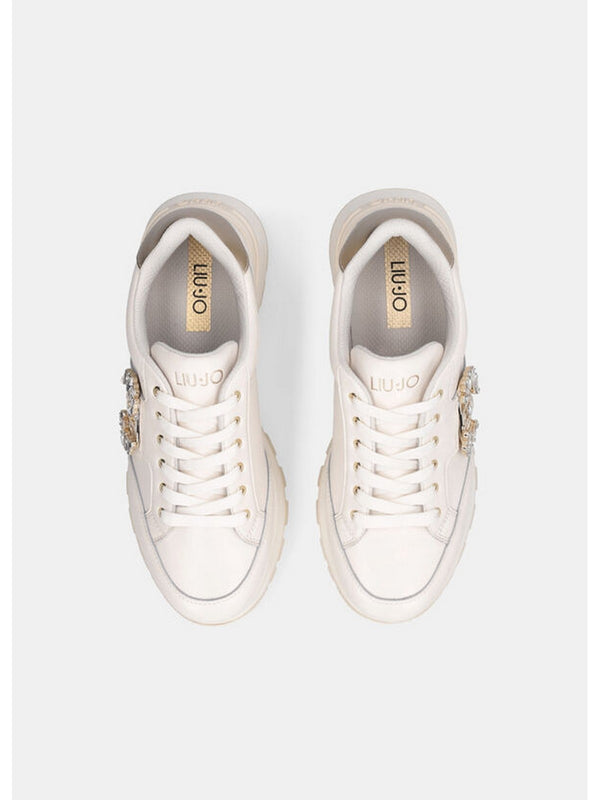 Sneaker Donna LIU JO SHOES - Sneakers in pelle con logo gioiello - Bianco