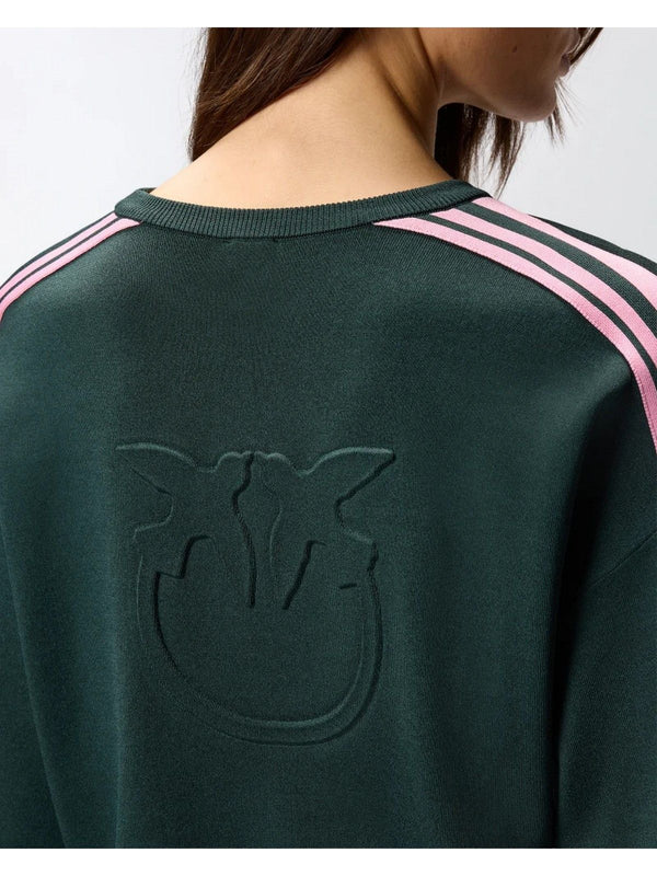 Felpe senza cappuccio Donna Pinko - Felpa sporty con logo Love Birds - Verde