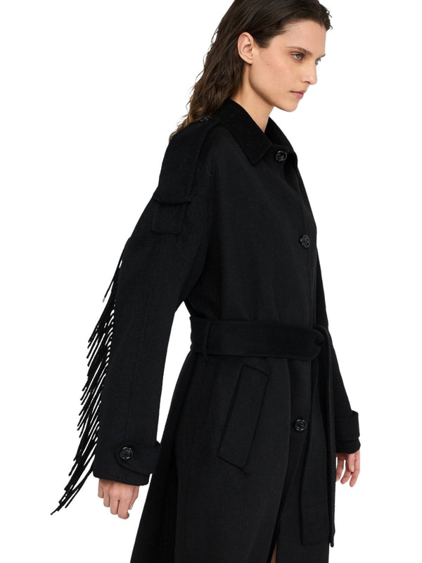 Cappotti Donna Liu Jo - Trench in lana con frange - Nero