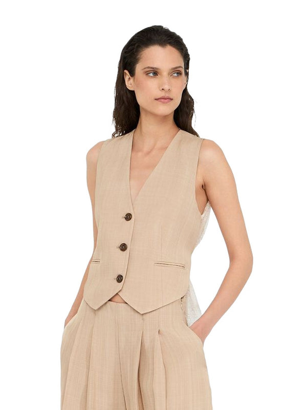 Gilet Donna Liu Jo - Gilet con dettaglio in pizzo - Beige