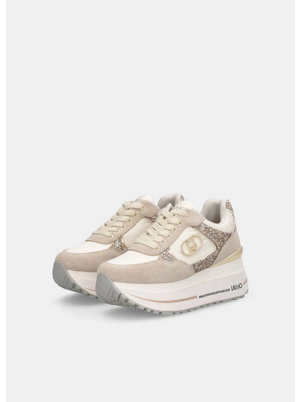 Sneaker Donna LIU JO SHOES - Sneakers super platform in glitter e nylon - Beige