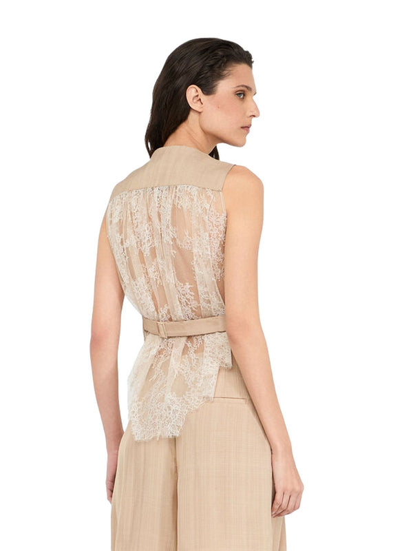 Gilet Donna Liu Jo - Gilet con dettaglio in pizzo - Beige