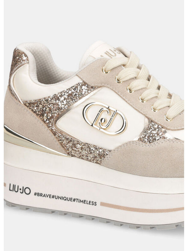 Sneaker Donna LIU JO SHOES - Sneakers super platform in glitter e nylon - Beige