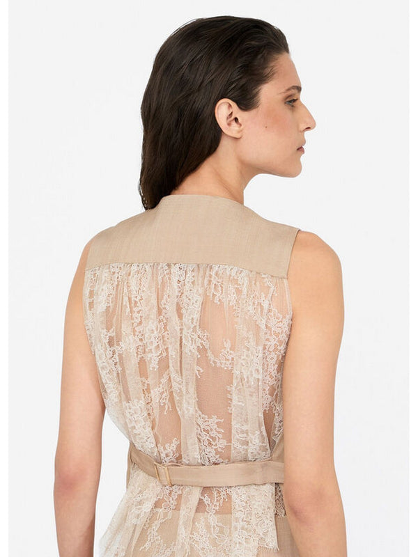 Gilet Donna Liu Jo - Gilet con dettaglio in pizzo - Beige