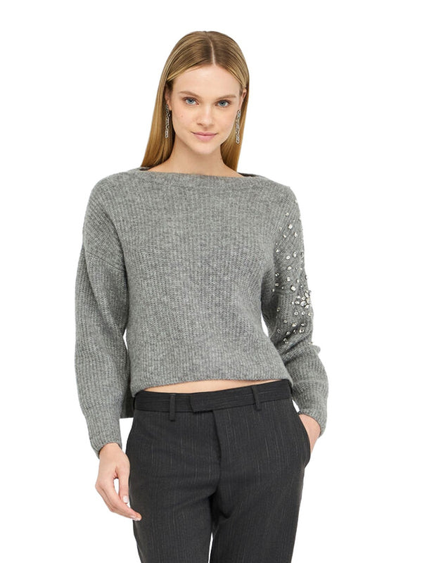Maglie Donna Liu Jo - Maglione in lana con strass - Grigio