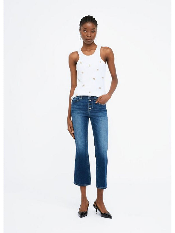 Jeans Donna Liu Jo - Jeans Flaire Con Bottoni Gioiello - Denim