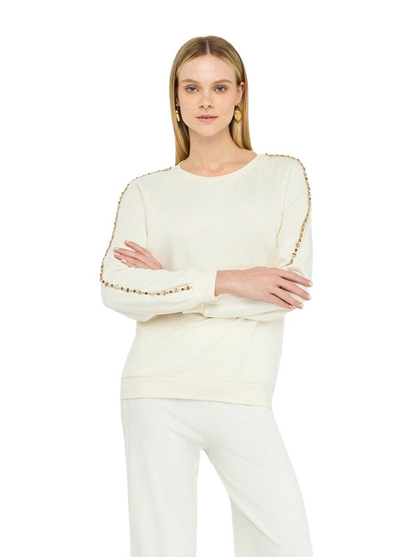 Felpe senza cappuccio Donna Liu Jo - Felpa Liu Jo Better con strass - Bianco
