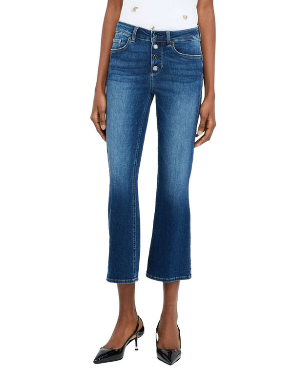 Jeans Donna Liu Jo - Jeans Flaire Con Bottoni Gioiello - Denim