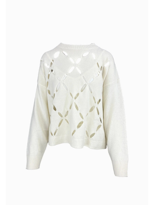 Maglie Donna Liu Jo - Maglia 100% lana con cut-out - Panna