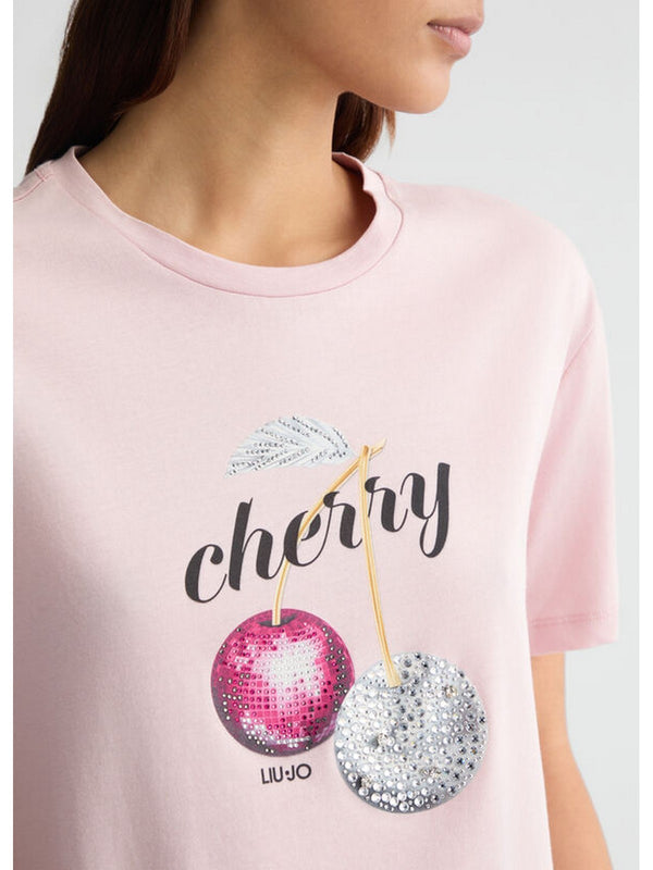 T-shirt Donna Liu Jo - T-shirt con stampa e strass - Rosa