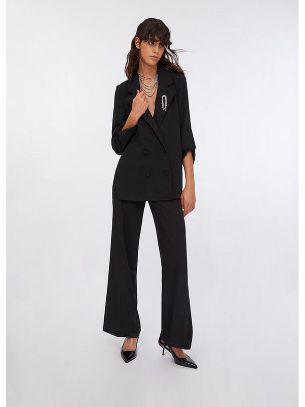 Pantaloni Donna Liu Jo - Pantaloni a palazzo in envers satin - Nero