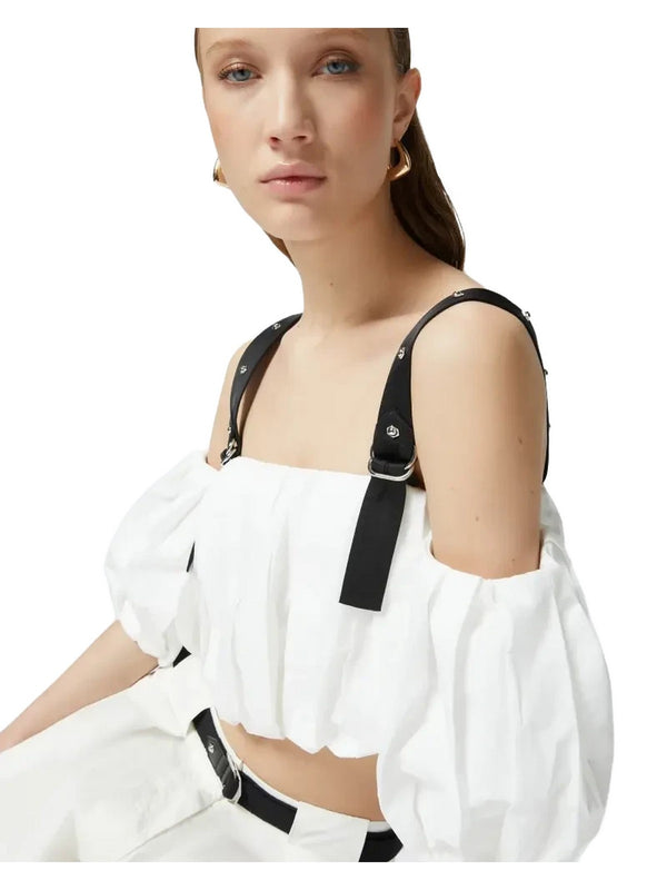 Canotte e top Donna Pinko - Top corto a palloncino con spalle scoperte - Bianco