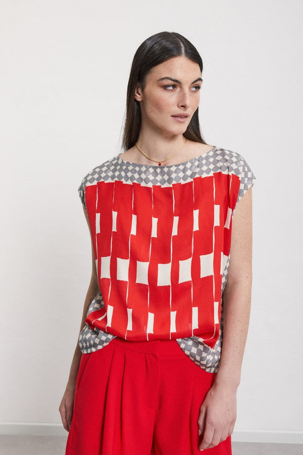 Bluse e camicie Donna ottod'Ame - Maglia smanicata in viscosa - Rosso