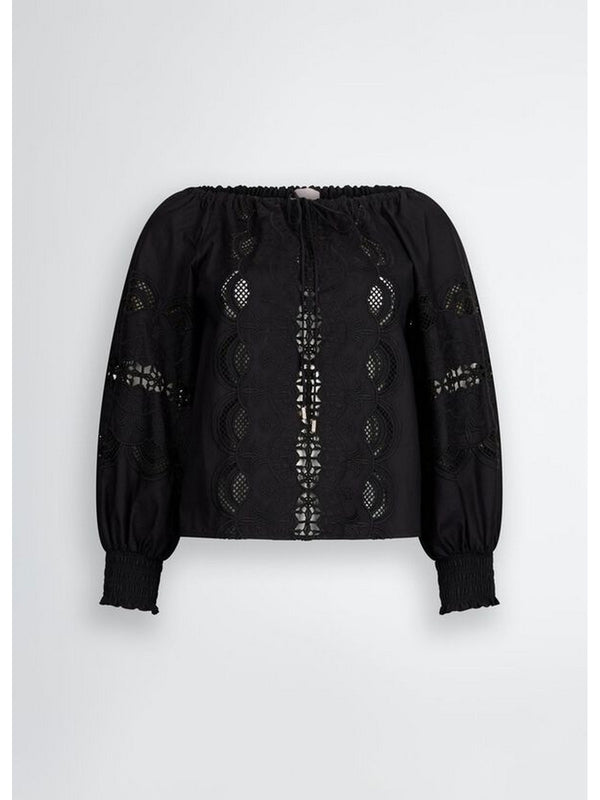 Bluse Donna Liu Jo - Blusa in cotone con ricami - Nero