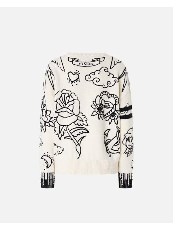 Maglioni Donna Pinko - ANDROS Maglione girocollo con fantasie - Bianco