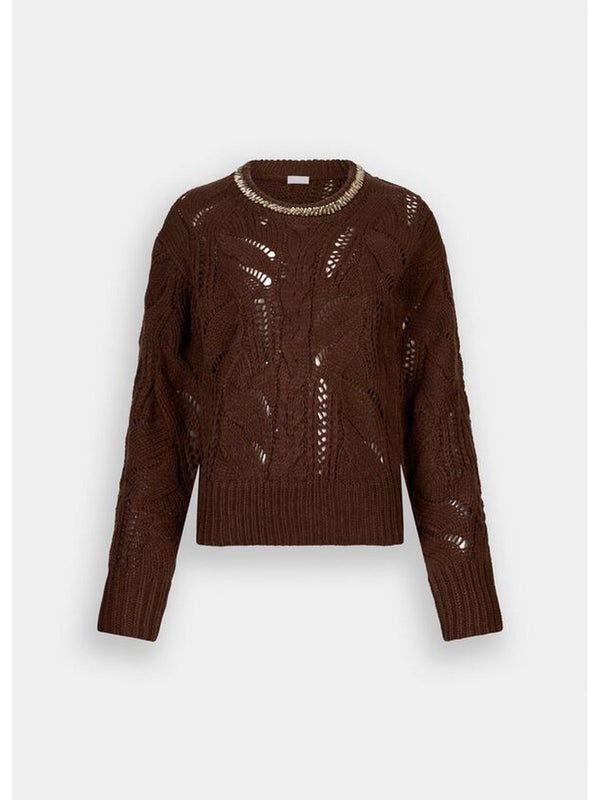 Maglie Donna Liu Jo - Maglia traforata con pietre gioiello - Marrone