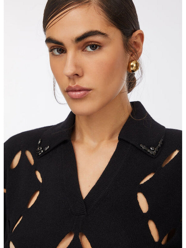 Maglie Donna Liu Jo - Maglia 100% lana con ricami gioiello - Nero