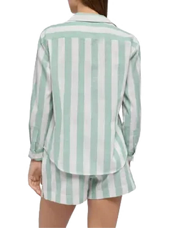 Copricostume e parei Donna Mc2 Saint Barth - Camicia in lino Meredith con stampa a rigHE - Verde