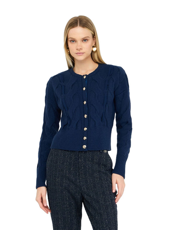 Cardigan Donna Liu Jo - Cardigan in lana a trecce - Blu