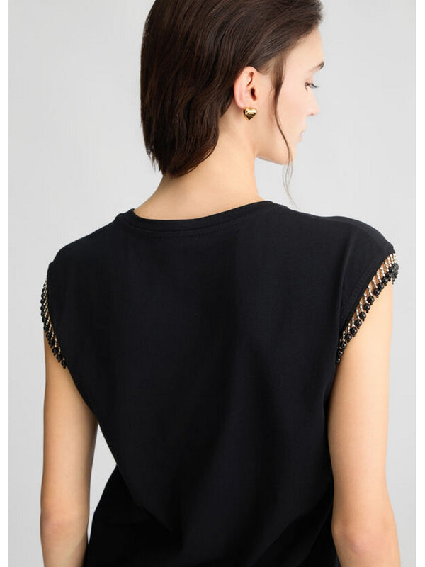 T-shirt Donna Liu Jo - T-shirt in jersey con perline - Nero