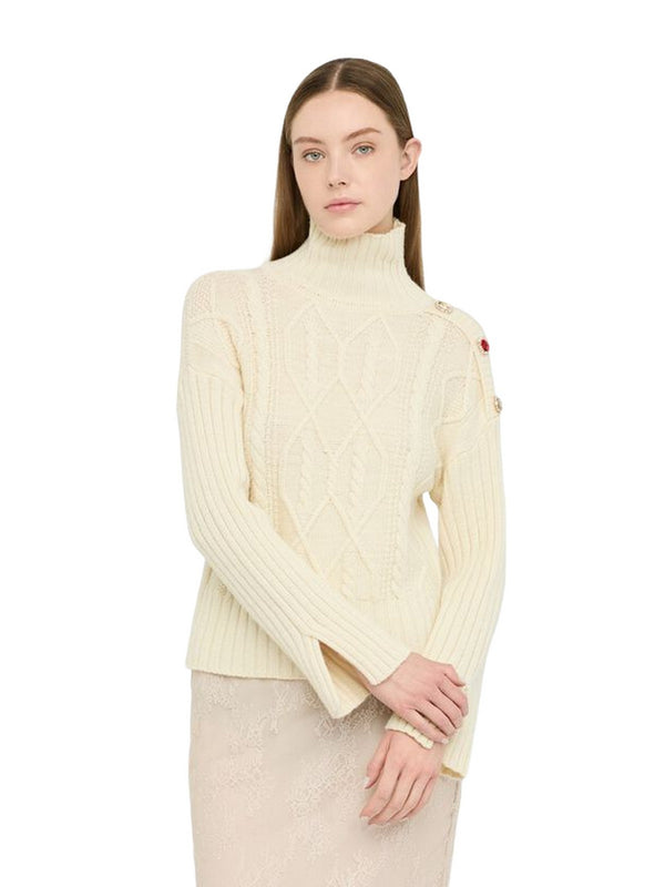 Maglie Donna Liu Jo - Dolcevita in lana con bottoni gioiello - Beige