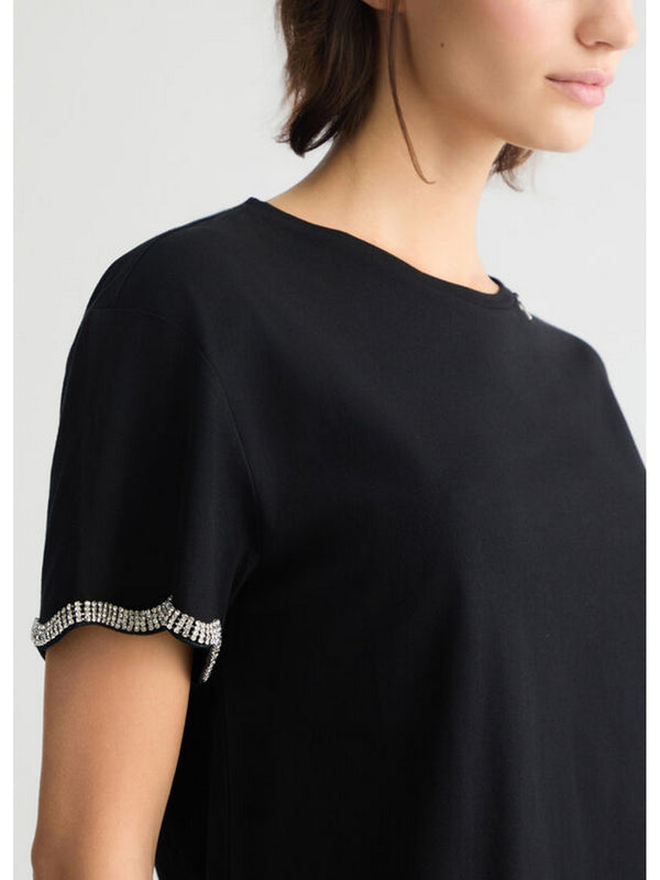 T-shirt Donna Liu Jo - T-shirt in cotone con strass - Nero