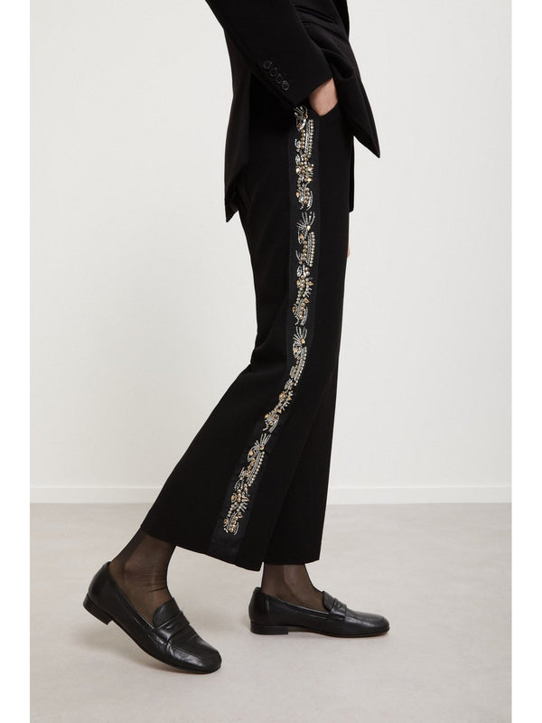 Pantaloni Donna ottod'Ame - Pantalone palazzo ricamato - Nero