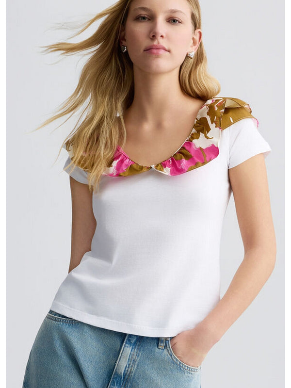 T-shirt Donna Liu Jo - T-shirt in cotone con rouches - Bianco