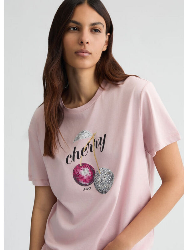 T-shirt Donna Liu Jo - T-shirt con stampa e strass - Rosa