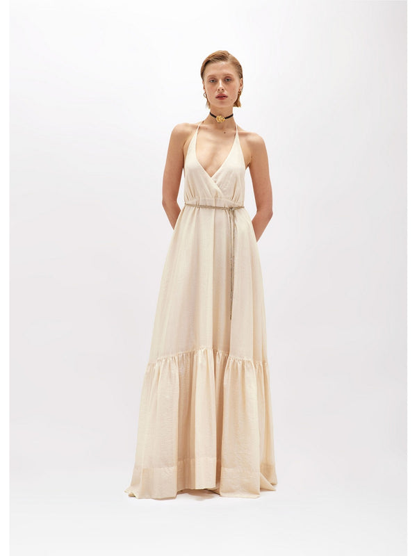 Vestiti da discoteca Donna Blugirl - Abito Lungo In Tencel Con Figura - Beige