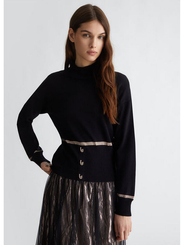 Maglie Donna Liu Jo - Dolcevita con logo - Nero