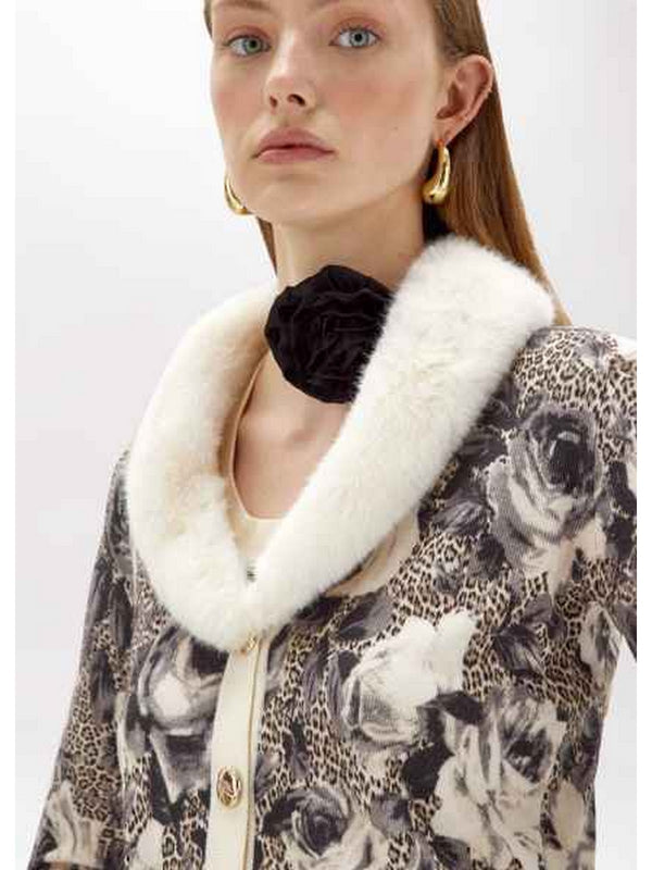 Cardigan Donna Blugirl - Cardigan Stampato Con Collo In Faux Fur - Multicolore