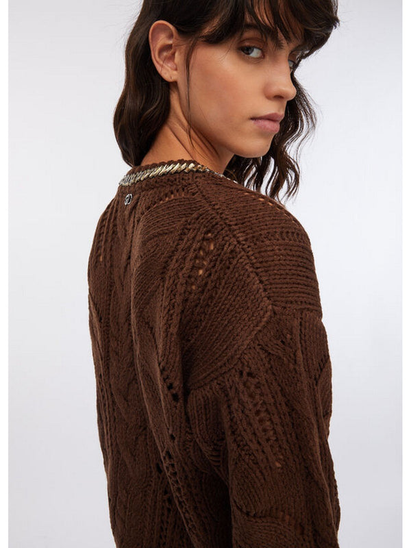 Maglie Donna Liu Jo - Maglia traforata con pietre gioiello - Marrone