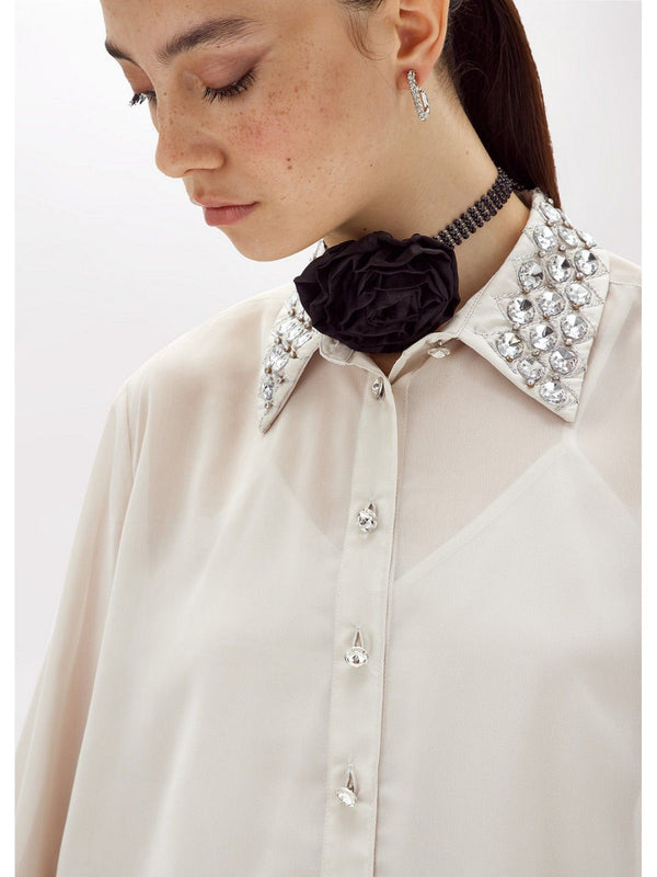Camicie Donna Blugirl - Camicia In Georgette Con Ricami - Bianco