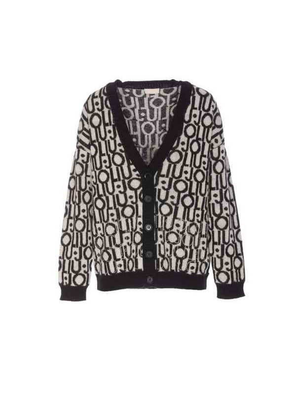 Cardigan Donna Liu Jo - Cardigan con logo jacquard - Nero