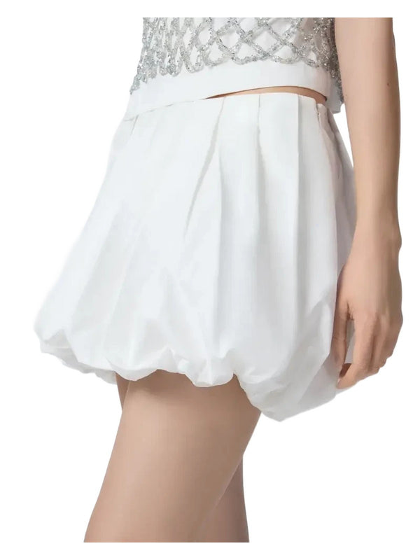Gonne eleganti Donna Pinko - Minigonna balloon a pieghe in popeline - Bianco