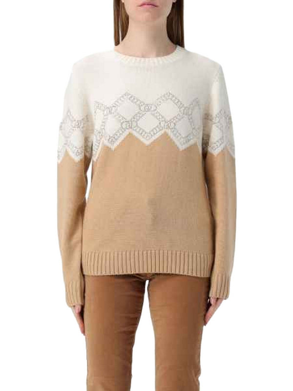 Maglie Donna Liu Jo - Maglia in misto lana con strass - Cammello