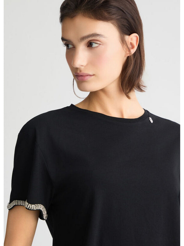 T-shirt Donna Liu Jo - T-shirt in cotone con strass - Nero