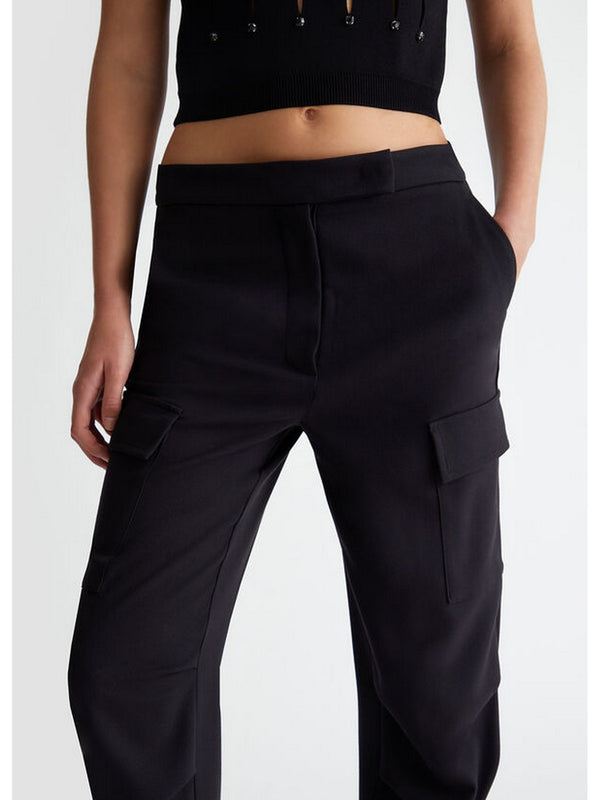 Pantaloni Donna Liu Jo - Pantaloni cargo in flanella stretch - Nero