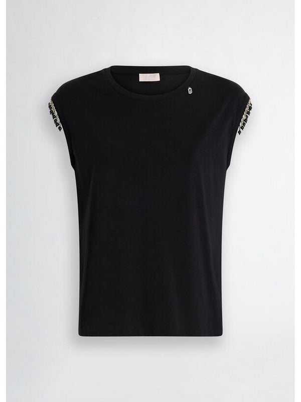 T-shirt Donna Liu Jo - T-shirt in jersey con perline - Nero