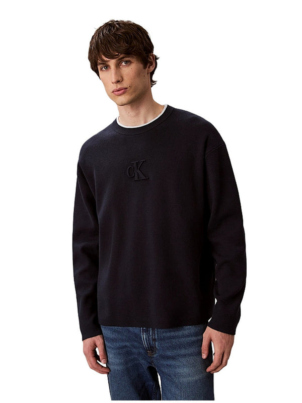 Maglie Uomo Calvin Klein - Maglione con logo monogramma in rilievo - Blu