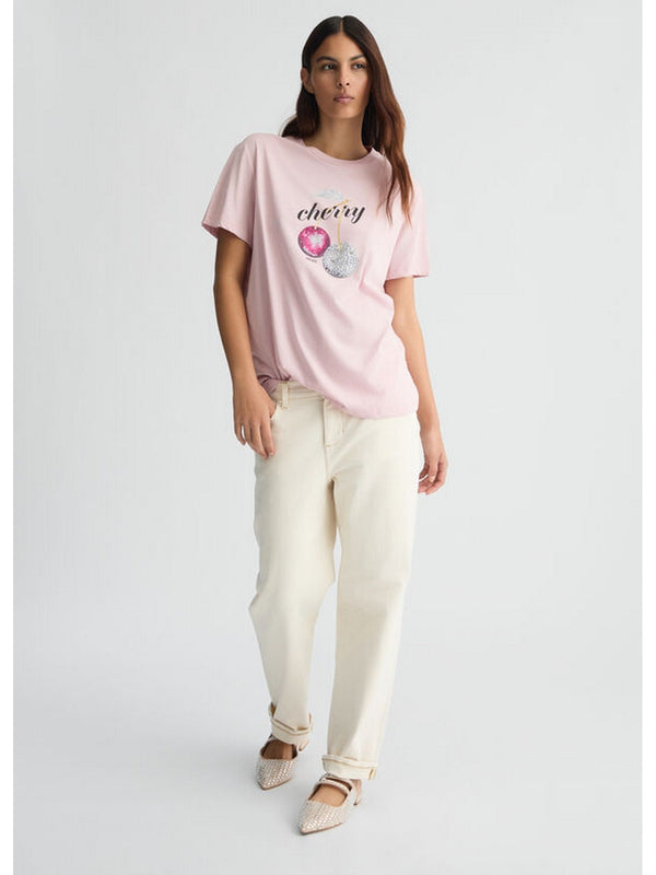 T-shirt Donna Liu Jo - T-shirt con stampa e strass - Rosa