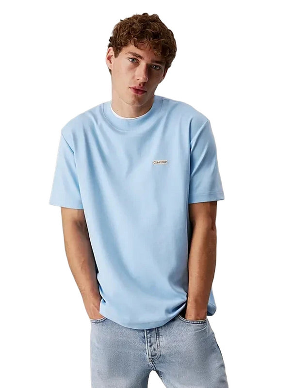 T-shirt Uomo Calvin Klein - T-shirt in cotone elasticizzato con stemma - Azzurro