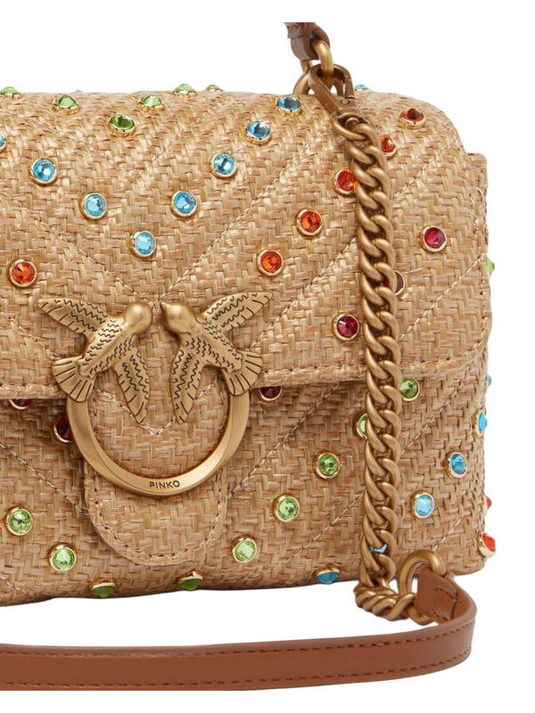 Borse a mano Donna Pinko - Lady Love Bag Puff in rafia cristalli colorati - Beige